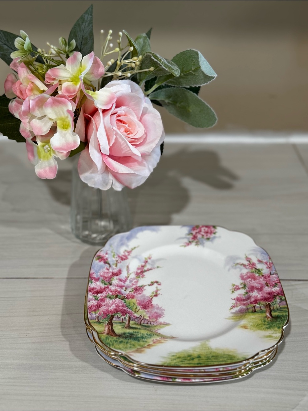 Vintage Pink Royal Albert Blossom Time Porcelain Salad Plates - Set of 4